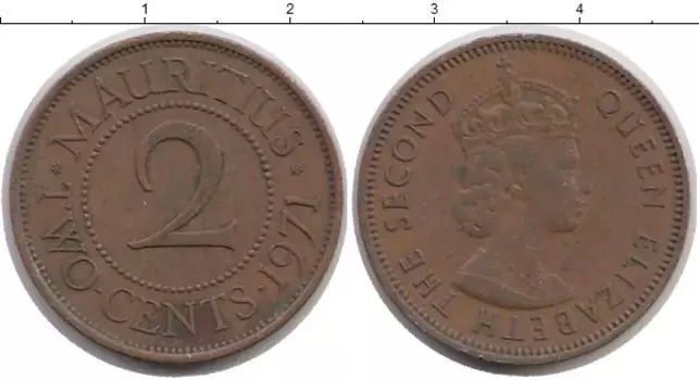 Монета 2 цента Маврикия 1971 года Бронза Елизавета II