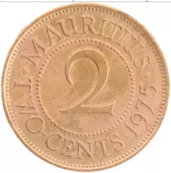 Монета 2 цента Маврикия 1975 года Бронза