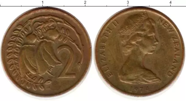 Монета 2 цента Новой Зеландии 1974 года Медь Елизавета II