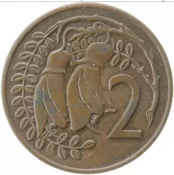 Монета 2 цента Новой Зеландии 1974 года Медь Елизавета II