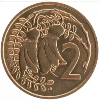 Монета 2 цента Новой Зеландии 1975 года Бронза