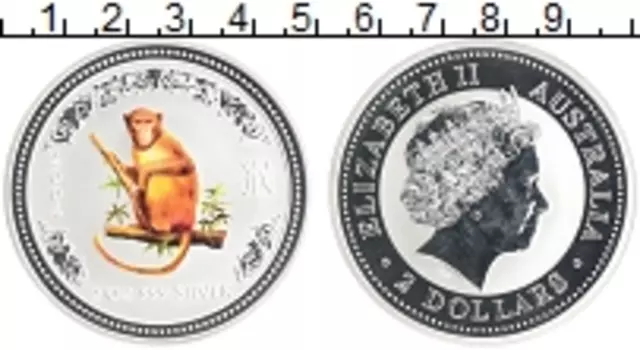 Монета 2 доллара Австралии 2004 года Серебро Год обезьяны
