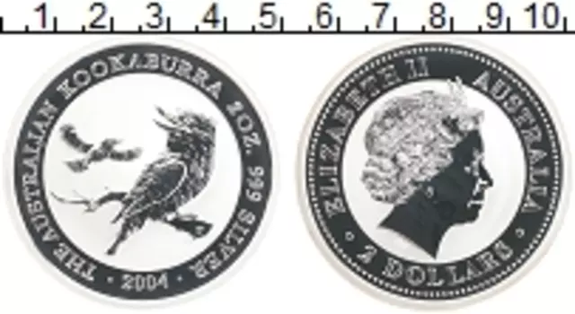Монета 2 доллара Австралии 2004 года Серебро Кукабара