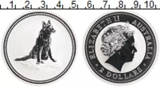 Монета 2 доллара Австралии 2006 года Серебро Год собаки