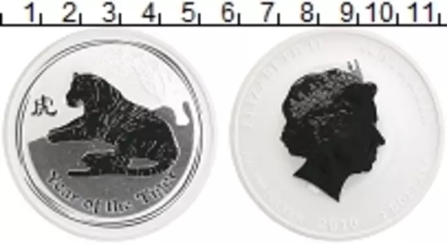 Монета 2 доллара Австралии 2010 года Серебро Год тигра