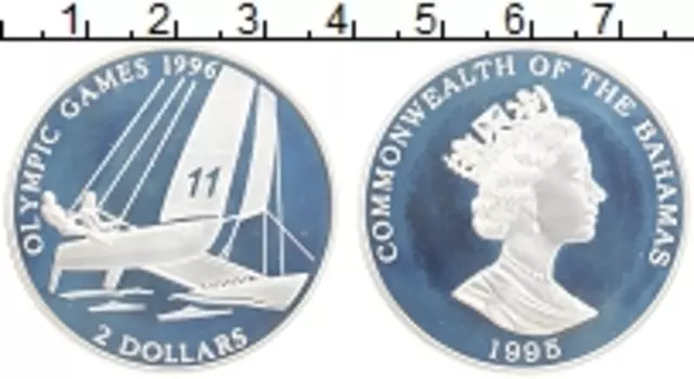 Монета 2 доллара Багамских островов 1995 года Серебро Олимпийские игры 1996 г