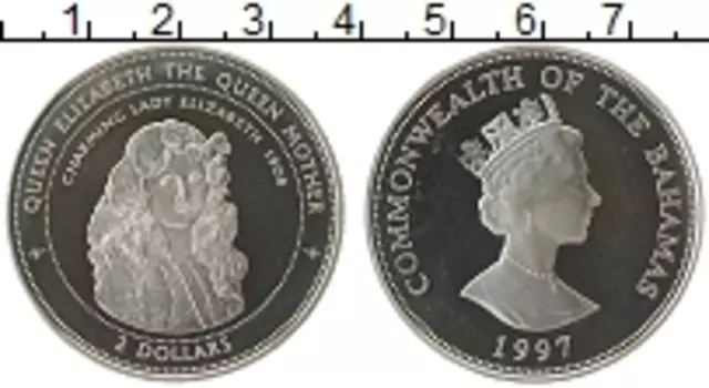 Монета 2 доллара Багамских островов 1997 года Серебро Елизавета II