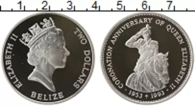 Монета 2 доллара Белиза 1993 года Серебро Елизавета II