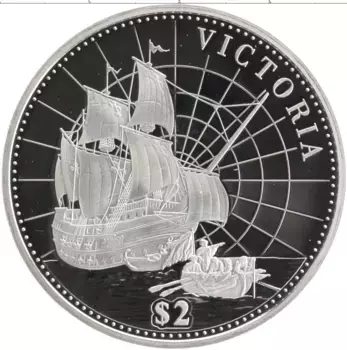 Монета 2 доллара Фиджи 2015 года Серебро Парусник Виктория