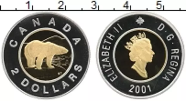 Монета 2 доллара Канады 2001 года Серебро Елизавета II