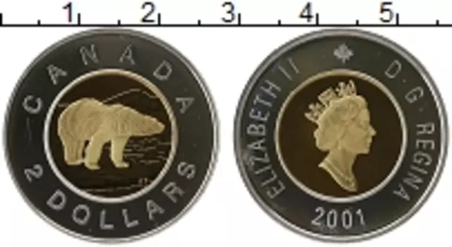 Монета 2 доллара Канады 2001 года Серебро Елизавета II