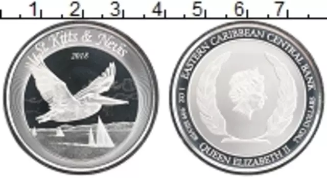 Монета 2 доллара Кариб 2018 года Серебро Сент Киттс и невис