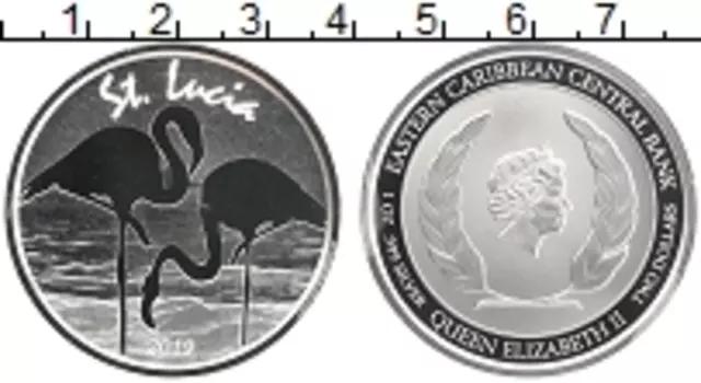 Монета 2 доллара Кариб 2019 года Серебро Сент-Люссия