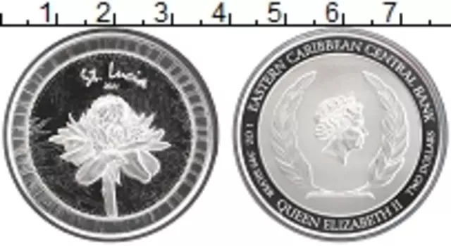 Монета 2 доллара Кариб 2021 года Серебро Елизавета II