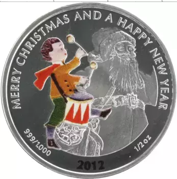 Монета 2 доллара Либерии 2012 года Серебро Цветная