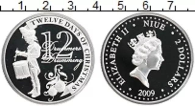Монета 2 доллара Ниуэ 2009 года Серебро 12 Дней Рождества