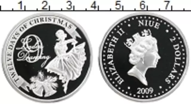 Монета 2 доллара Ниуэ 2009 года Серебро 12 Дней Рождества