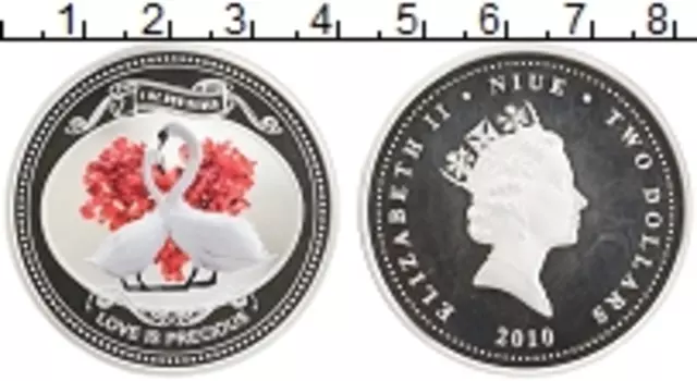 Монета 2 доллара Ниуэ 2010 года Серебро Любовь навеки