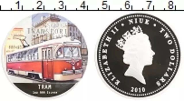 Монета 2 доллара Ниуэ 2010 года Серебро Советский транспорт - Трамвай
