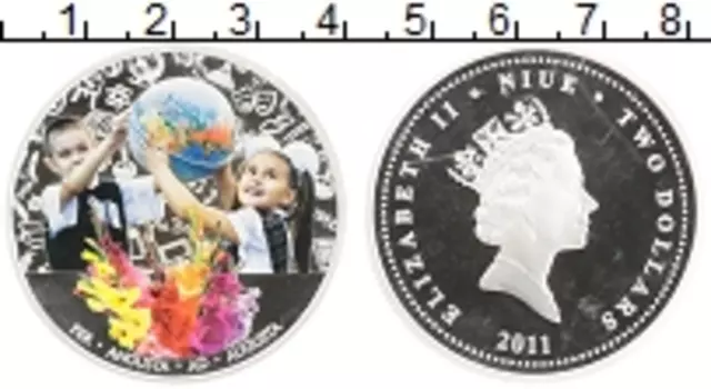 Монета 2 доллара Ниуэ 2011 года Серебро Цветная
