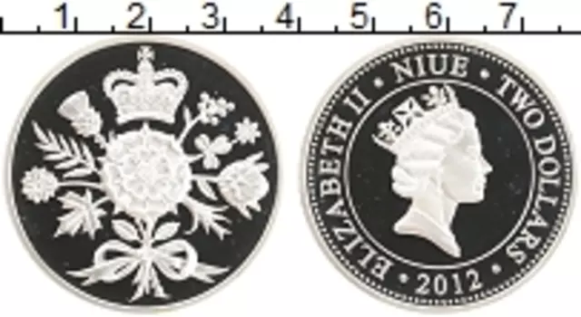 Монета 2 доллара Ниуэ 2012 года Серебро 60 лет правления королевы Елизаветы II