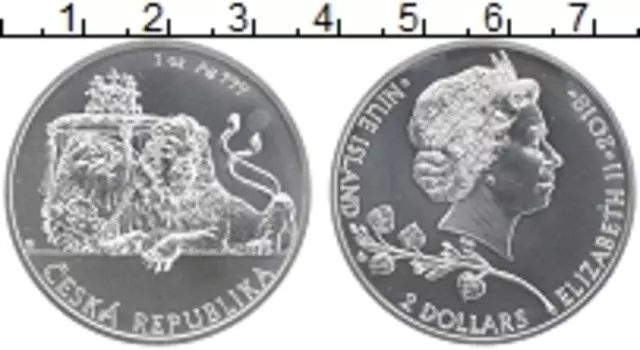 Монета 2 доллара Ниуэ 2018 года Серебро Герб Чешской республики
