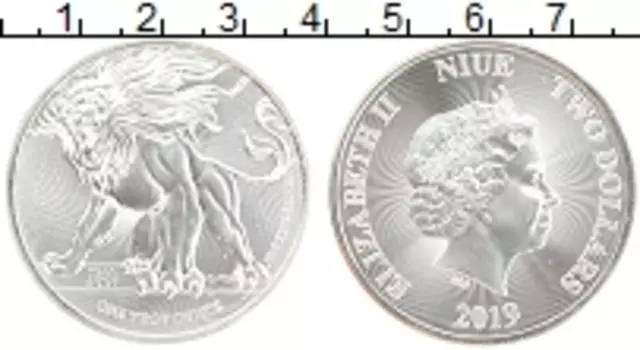Монета 2 доллара Ниуэ 2019 года Серебро Лев Иуды