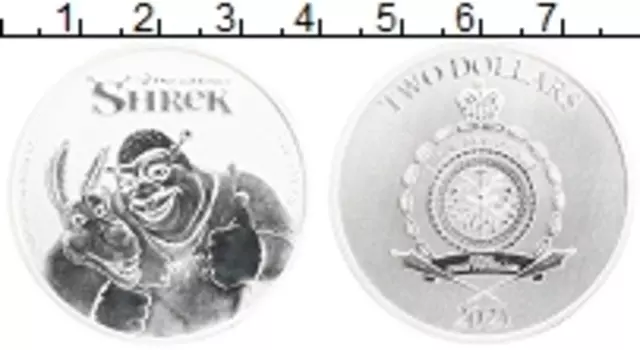 Монета 2 доллара Ниуэ 2021 года Серебро Шрек и осёл