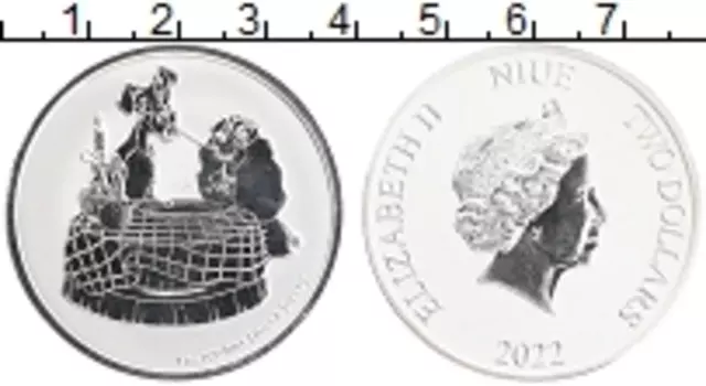 Монета 2 доллара Ниуэ 2022 года Серебро Собаки из мультфильма - Дисней