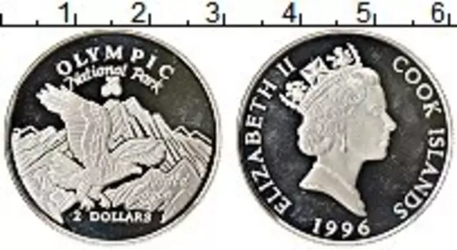 Монета 2 доллара Островов Кука 1996 года Серебро Национальный парк Олимпик