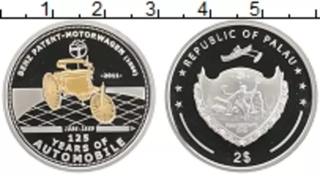 Монета 2 доллара Палау 2011 года Серебро История автомобилей