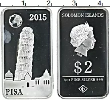 Монета 2 доллара Соломоновых островов 2015 года Серебро Пиза
