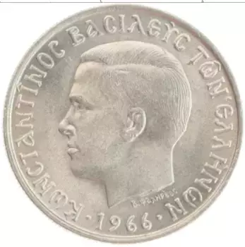 Монета 2 драхмы Греции 1966 года Медно-никель Константин II