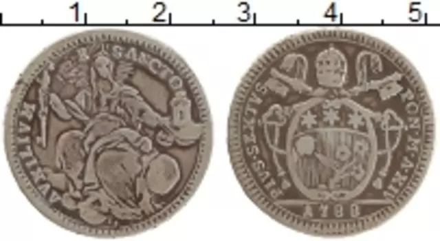 Монета 2 джулио Ватикана 1788 года Серебро Пий VI