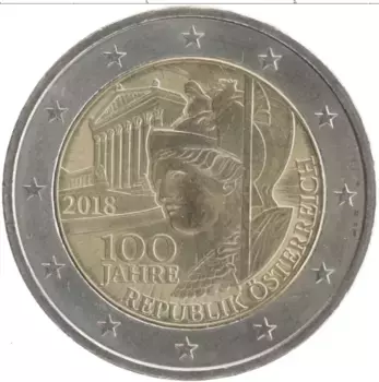 Монета 2 евро Австрии 2018 года Биметалл 100 лет Австрийской Республике