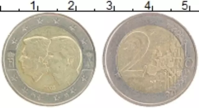 Монета 2 евро Бельгии 2005 года Биметалл Бельгийско-Люксембургский экономический союз