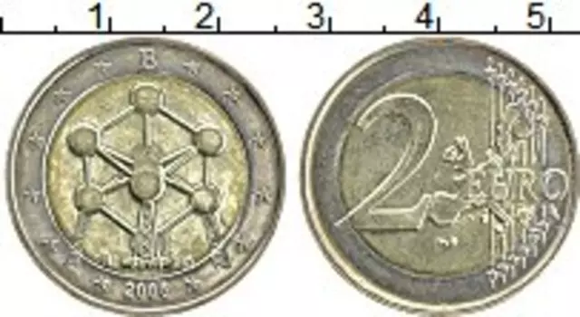 Монета 2 евро Бельгии 2006 года Биметалл Конструкция Атомиум в Брюсселе