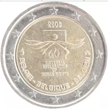 Монета 2 евро Бельгии 2008 года Биметалл 60 лет декларации прав человек