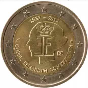 Монета 2 евро Бельгии 2012 года Биметалл 75 лет Конкурсу имени королевы Елизаветы