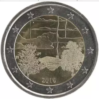 Монета 2 евро Финляндии 2018 года Биметалл Национальный финский пейзаж Коли