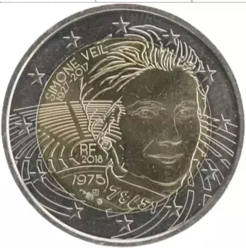 Монета 2 евро Франции 2018 года Биметалл 75 лет со дня смерти Симоны Вейль