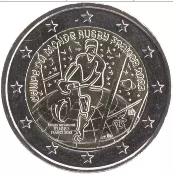 Монета 2 евро Франции 2023 года Биметалл Чемпионат мира по регби