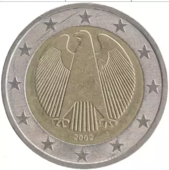 Монета 2 евро Германии 2002 года Биметалл J