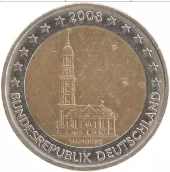 Монета 2 евро Германии 2008 года Биметалл F