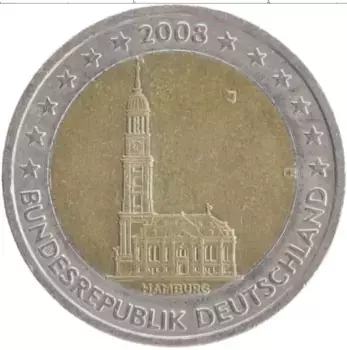 Монета 2 евро Германии 2008 года Биметалл Гамбург