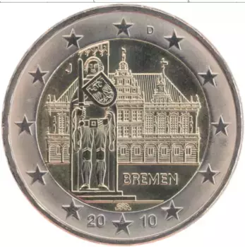 Монета 2 евро Германии 2010 года Биметалл J