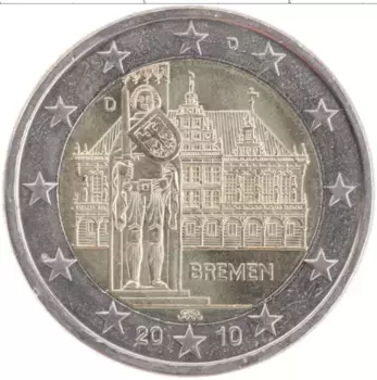Монета 2 евро Германии 2010 года Биметалл Бремен D
