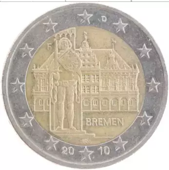 Монета 2 евро Германии 2010 года Биметалл Бремен D