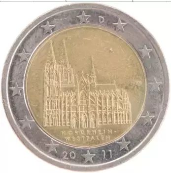 Монета 2 евро Германии 2011 года Биметалл Северный Рейн Вестфалия D