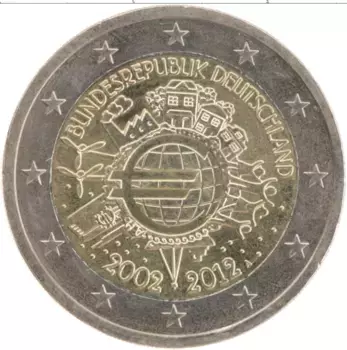 Монета 2 евро Германии 2012 года Биметалл 10 лет наличному обращению евро